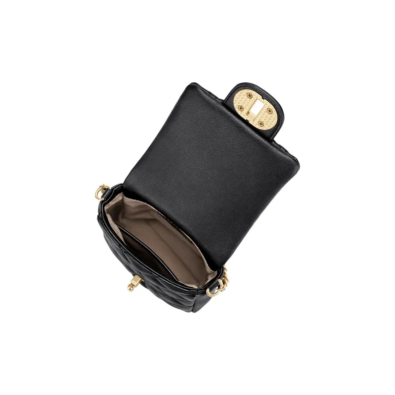 Simvay Clos Cow Leather With Synthetic Leather Shoulder Bag Crossbody Bag Cell Phone Pouch Mini Women's Black/Ecru-5