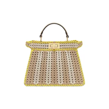 FENDI Peekaboo ISeeU Calfskin One Shoulder Handbags Small Size Women's Beige & Yellow