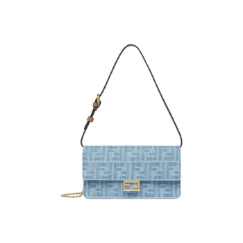 FENDI Baguette Denim Handbag, Shoulder Bag Women's Light Blue