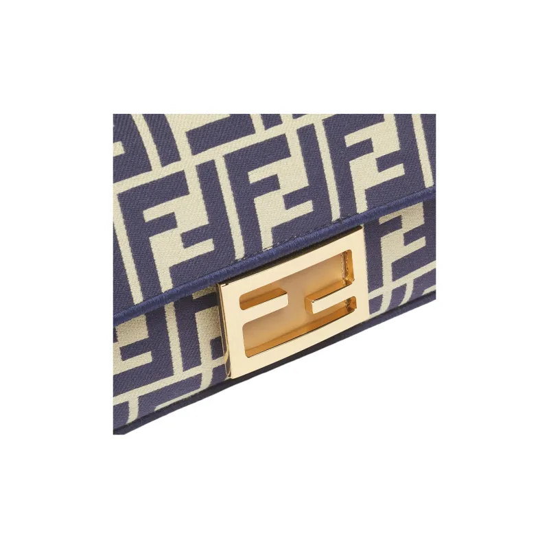 FENDI Pequin Stripes Jacquard Fabric One Shoulder Handbag Crossbody Bag Mini Women's Blue-4