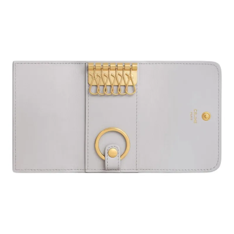 CELINE Triomphe Calfskin Key Pouch Women's Cloudy Gray-3