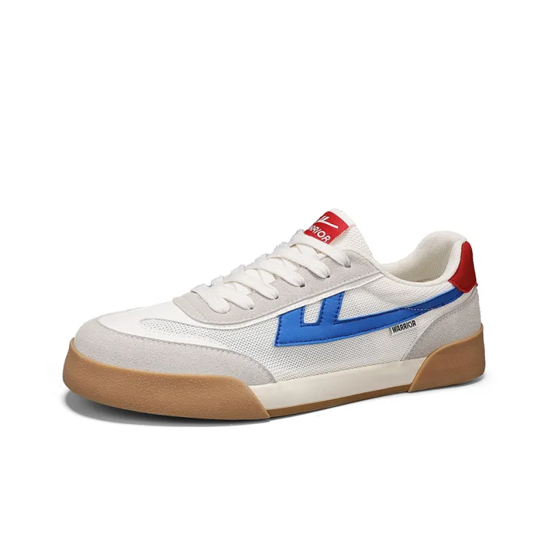 Warrior Lightweight Wear Resistant And Slip Resistant Low Top Skateboard Shoes Unisex Beige Blue Red-2