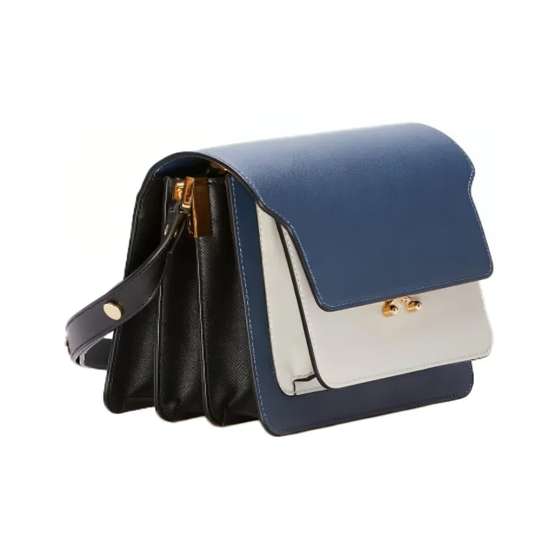 MARNI Trunk Cow Leather Trunk Bag, Crossbody Bag, Shoulder Bag Women's Blue/White-1
