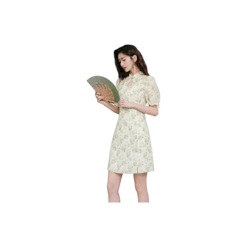 Hopeshow Short Sleeved Dress Women's Pink Green Floral-3