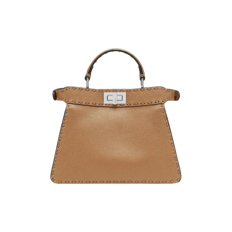 FENDI Peekaboo ISeeU Calfskin Shoulder Bag Crossbody Bag Handbag Small Size Women's Coffee-2