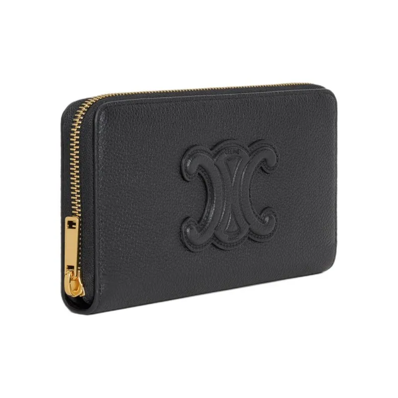 CELINE Grain Calfskin Wallet Large Size Women's Black-1