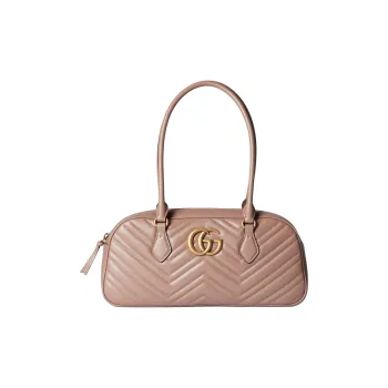 GUCCI GG Marmont Leather One Shoulder Handbag Medium Size Women's Dark Pink