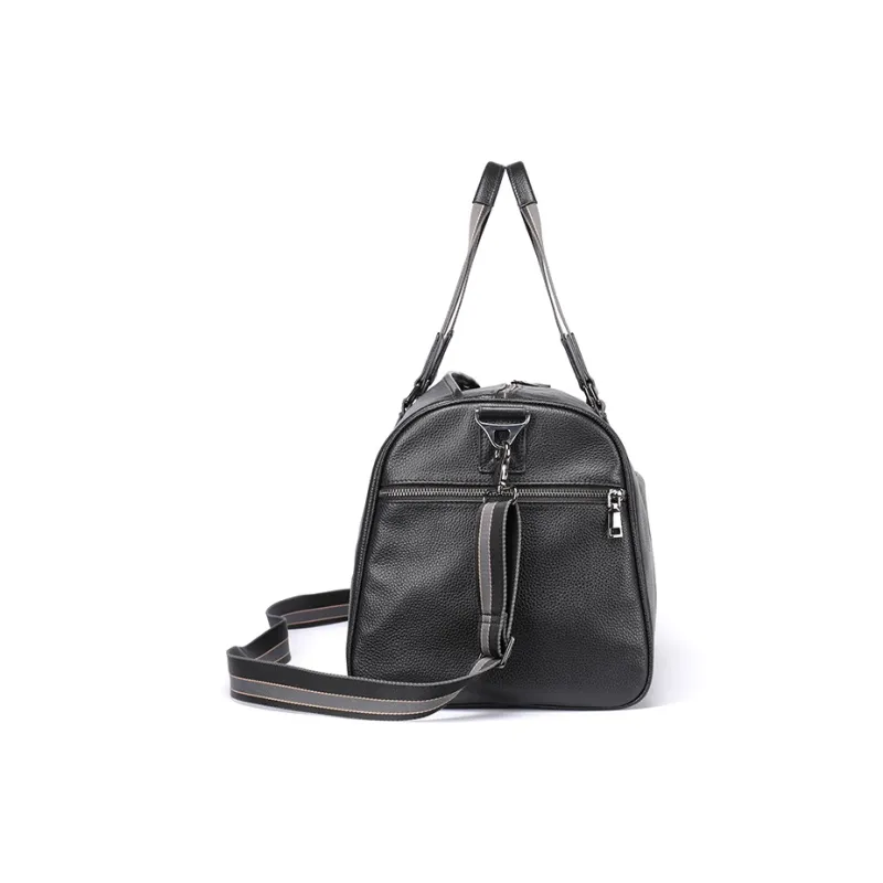 DOSRFINI Genuine Leather Cow Leather Travel Bag Large Size Men's Black-3