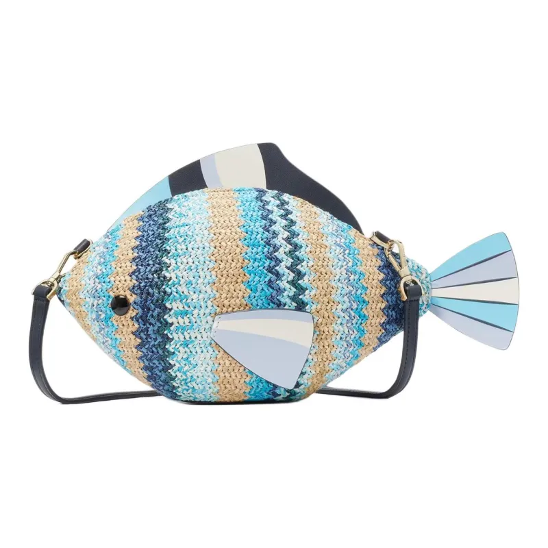 Kate Spade Straw With Smooth Leather Shoulder Bag, Crossbody Bag Women's Blue & Multicolor-2