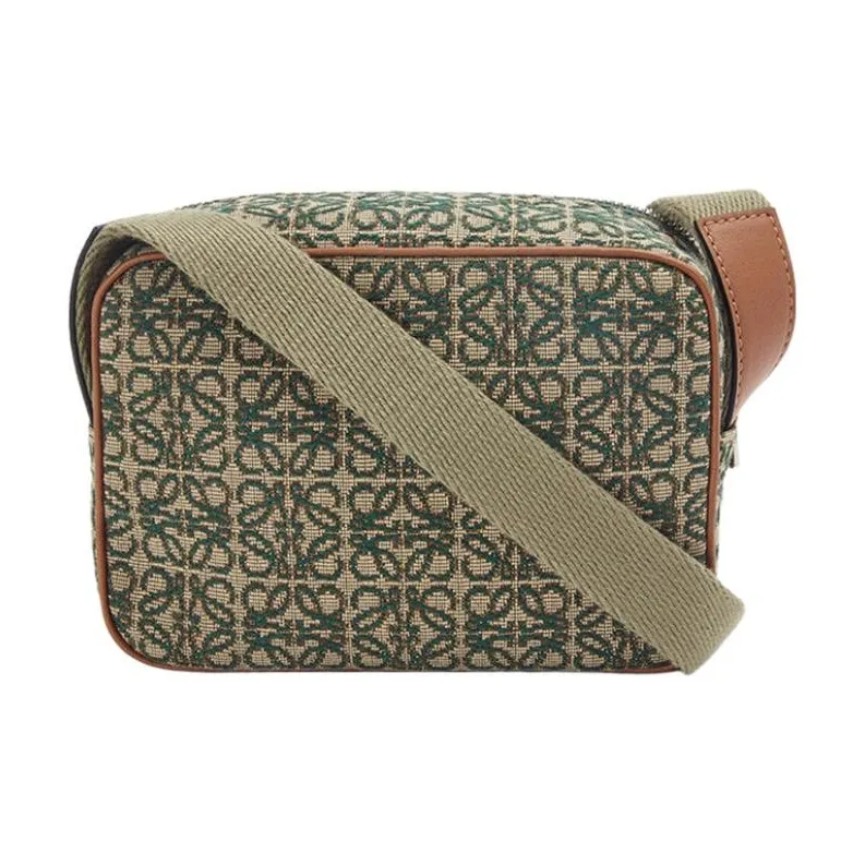LOEWE Canvas With Leather Shoulder Bag Unisex Khaki-3