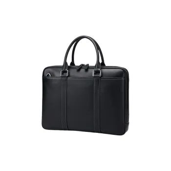 PESASRIE Genuine Leather Top Grain Cow Leather Handbag Shoulder Bag Crossbody Bag Large Size Men's Black