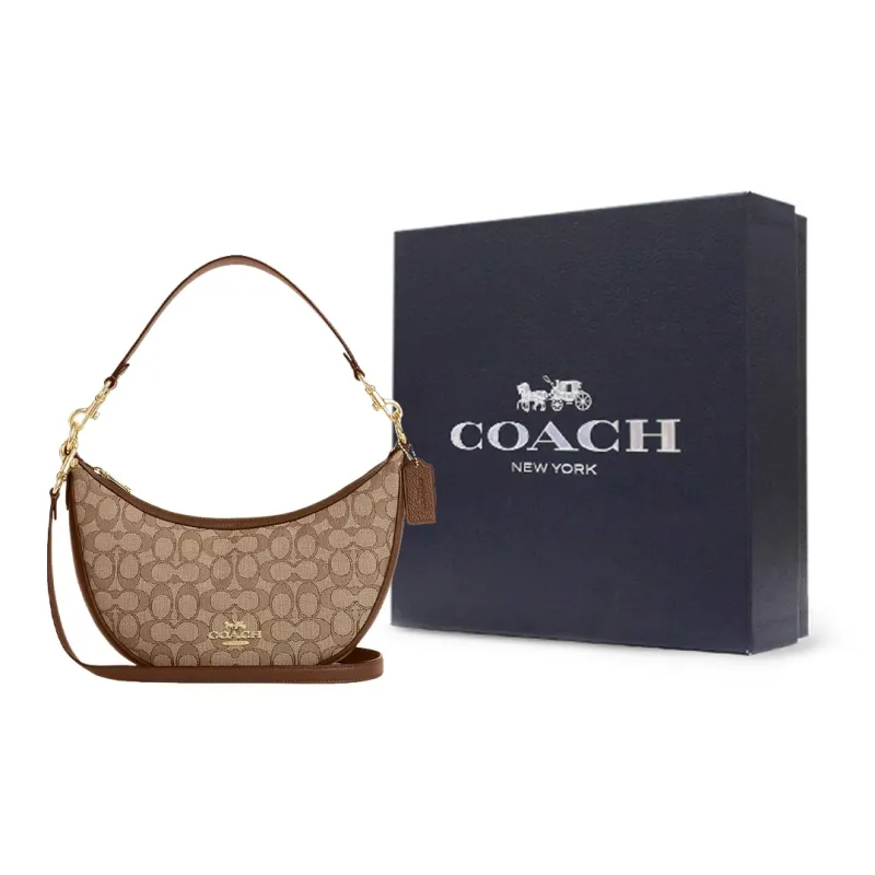 COACH Cow Leather Crescent Moon Bag Shoulder Bag Medium Size Women's Brown-8