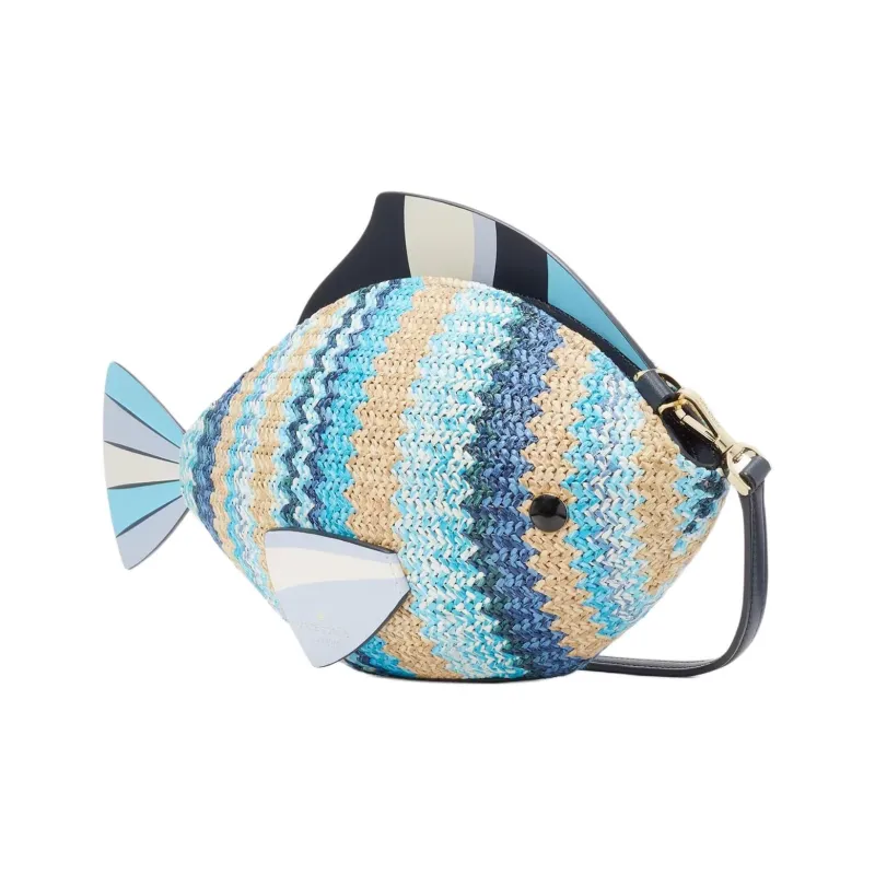 Kate Spade Straw With Smooth Leather Shoulder Bag, Crossbody Bag Women's Blue & Multicolor-1
