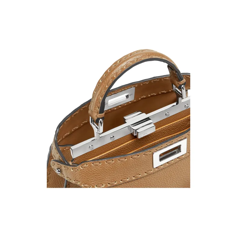 FENDI Peekaboo ISeeU Calfskin Shoulder Bag Crossbody Bag Handbag Small Size Women's Coffee-5