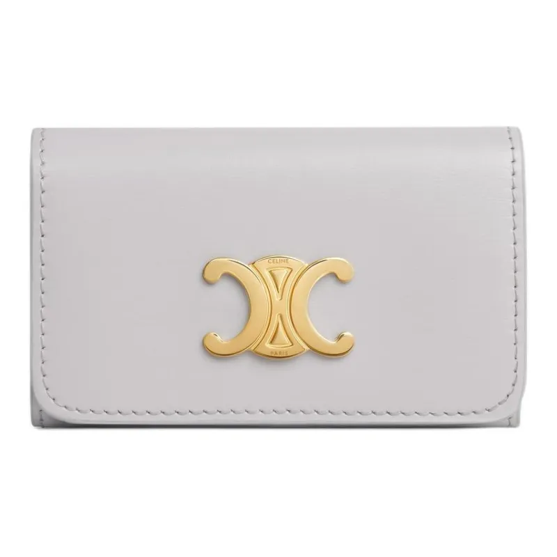 CELINE Triomphe Calfskin Key Pouch Women's Cloudy Gray-0