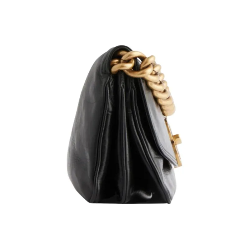 Balenciaga Logo Calfskin Small Handle Shoulder Bag Women's Black-3