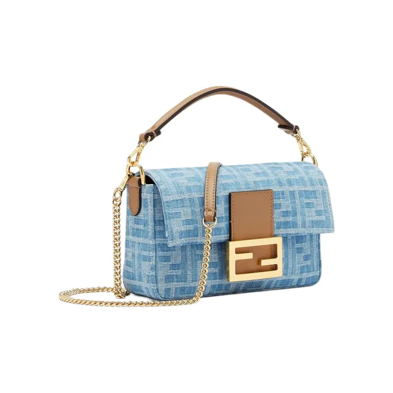 FENDI Baguette Polyurethane With Polyamide And Cotton One Shoulder Handbag Crossbody Bag Mini Women's Light Blue-1
