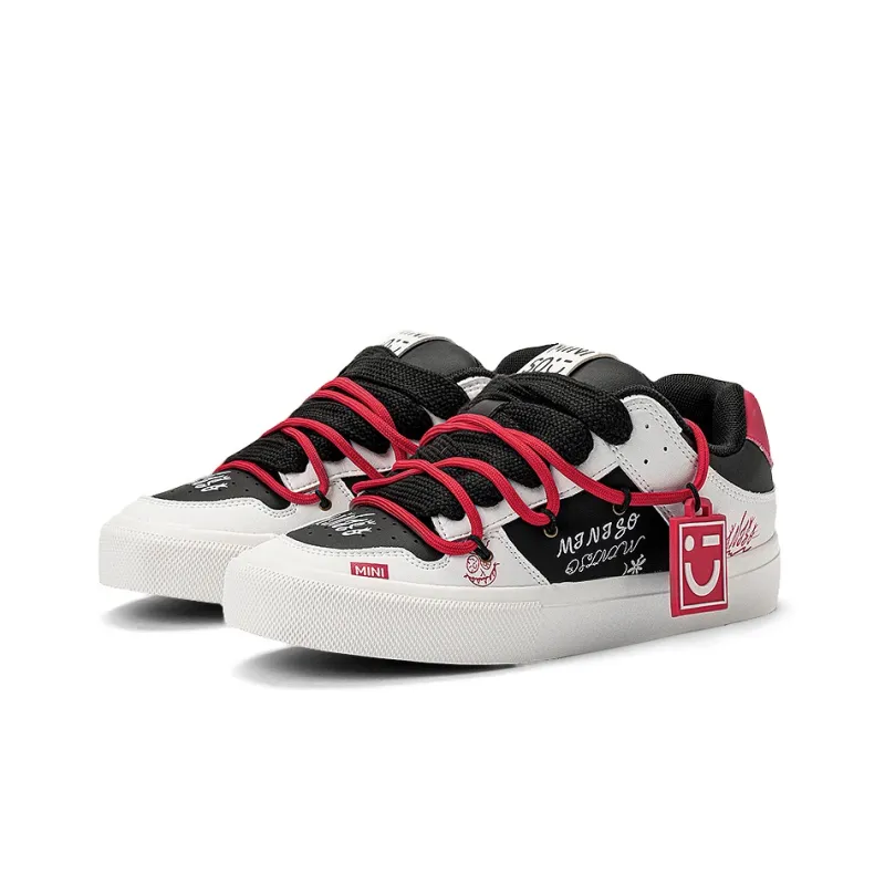 MINISO Low Top Skateboard Shoes Unisex Black Red-3