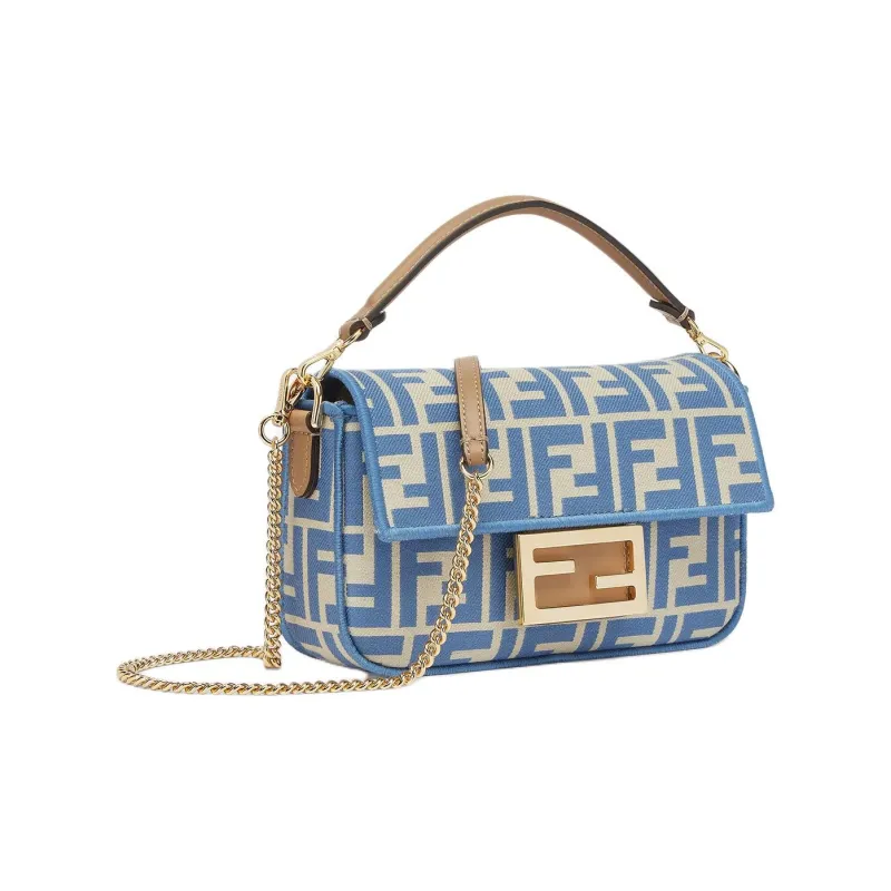 FENDI Baguette Polyurethane With Polyamide And Cotton One Shoulder Handbag, Crossbody Bag Mini Women's Light Blue-1