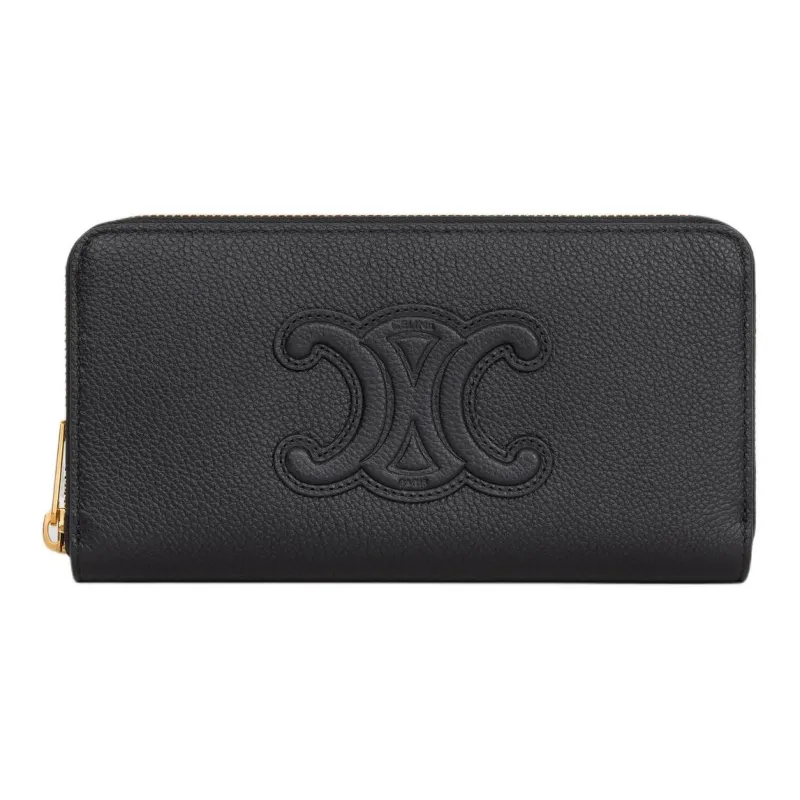 CELINE Grain Calfskin Wallet Large Size Women's Black-0
