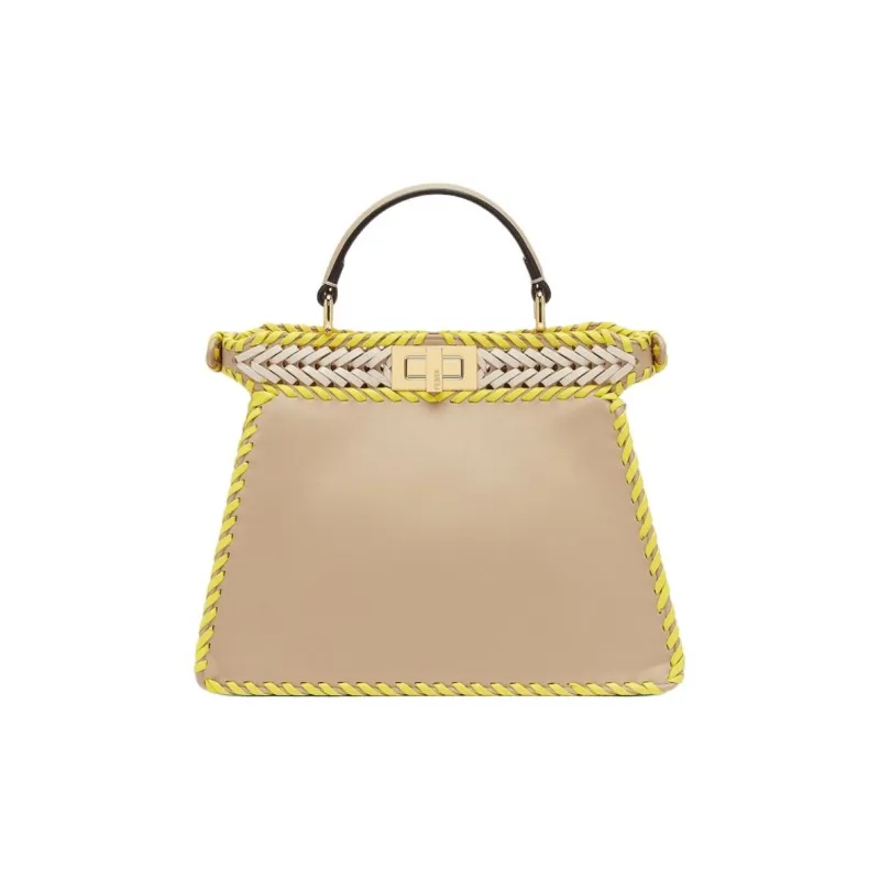 FENDI Peekaboo ISeeU Calfskin One Shoulder Handbags Small Size Women's Beige & Yellow-2