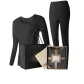 Women's Crew Neck Clothing Sets (Night Black) German Fleece Heat/Seamless High Elastic/3A Antibacterial