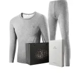 Crew Neck Clothing Sets (Light Heather Gray) Wool Thermal/Silk Touch/Thickened and Fleece-Lined