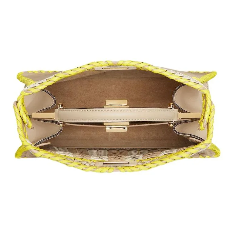 FENDI Peekaboo ISeeU Calfskin One Shoulder Handbags Small Size Women's Beige & Yellow-3