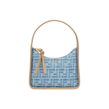 FENDI FF Denim Fabric Handbag Mini Women's Light Blue