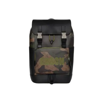 COACH Track Cow Leather With Textile Backpack Large Size Men's Khaki & Olive Green
