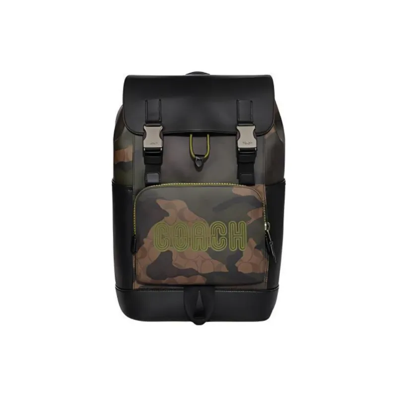 COACH Track Cow Leather With Textile Backpack Large Size Men's Khaki & Olive Green-0