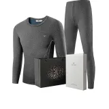 Crew Neck Clothing Sets (Dark Heather Gray) Wool Thermal/Silk-Touch/Thickened and Fleece-Lined
