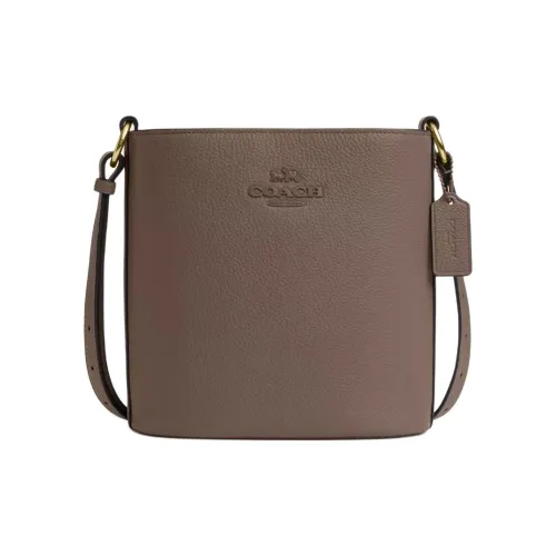 COACH Pebbled Leather Bucket Bags Crossbody Bag, Shoulder Bag Trumpets Women's Dark Limestone Brown