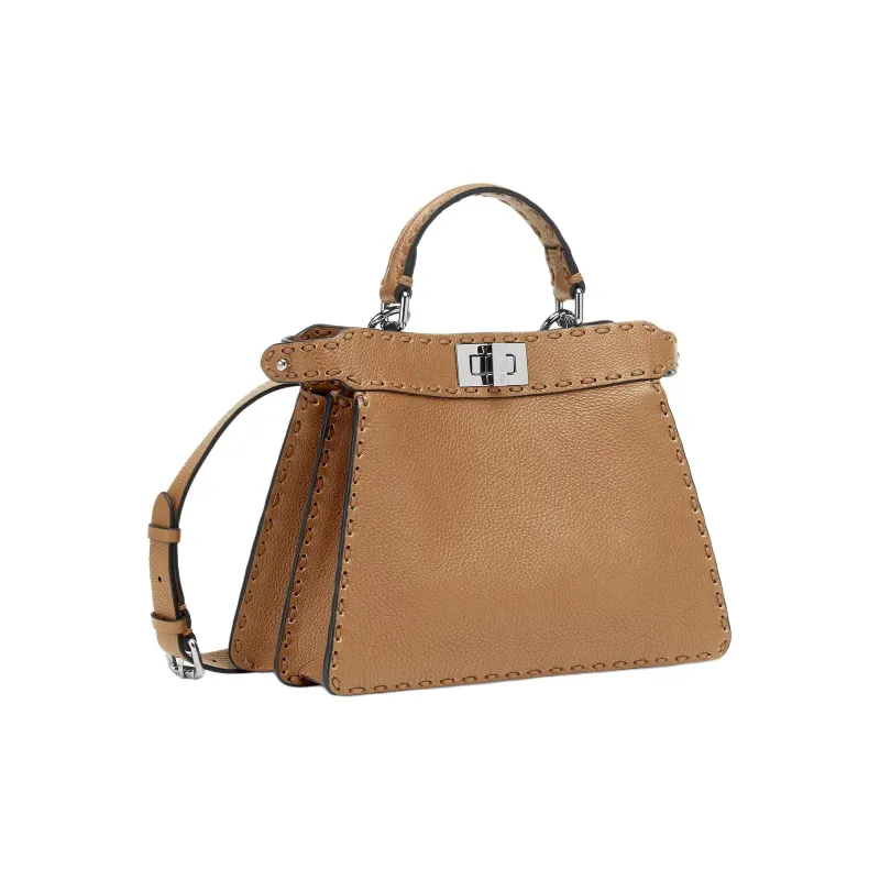 FENDI Peekaboo ISeeU Calfskin Shoulder Bag Crossbody Bag Handbag Small Size Women's Coffee-1