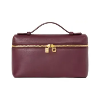 Loro Piana ExtraPocket Leather Makeup Bag Small Square Bag One Shoulder Handbag Women's Red Bean Color