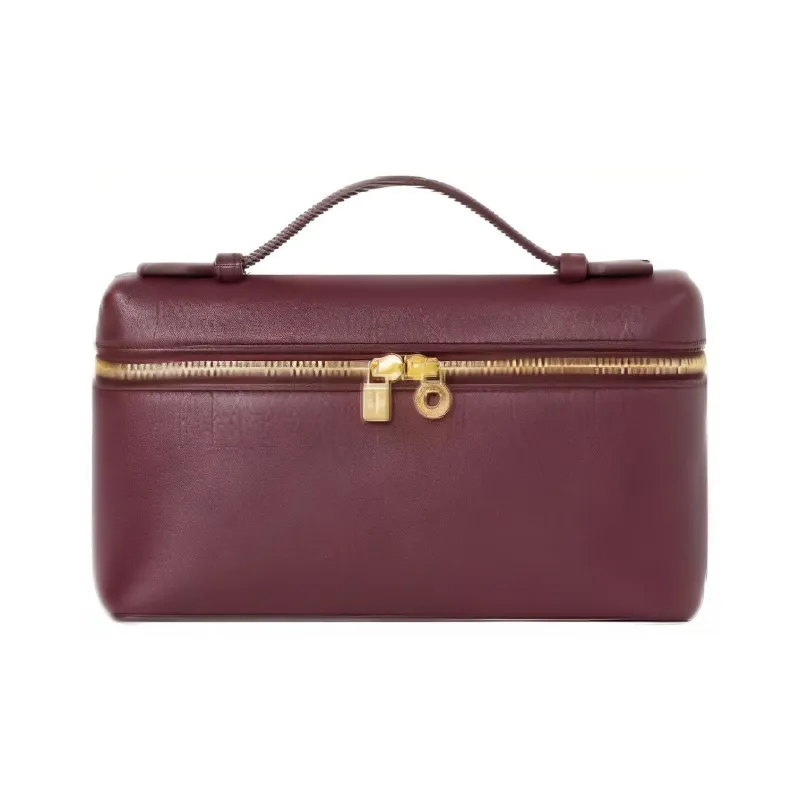 Loro Piana ExtraPocket Leather Makeup Bag Small Square Bag One Shoulder Handbag Women's Red Bean Color-0