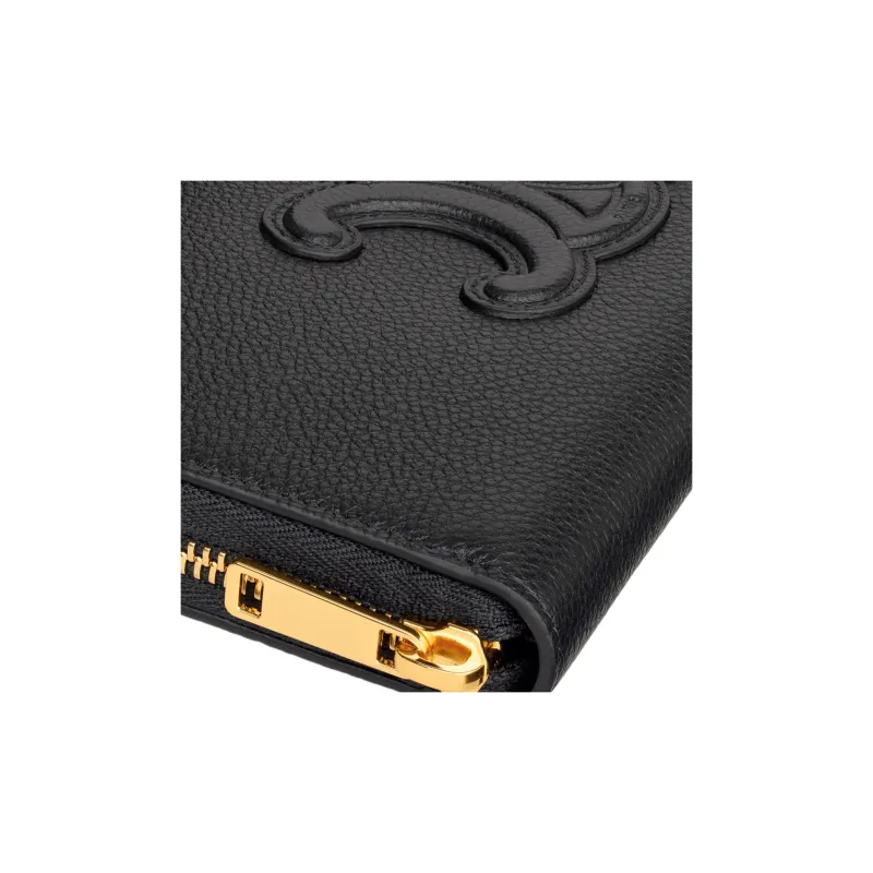CELINE Grain Calfskin Wallet Large Size Women's Black-4