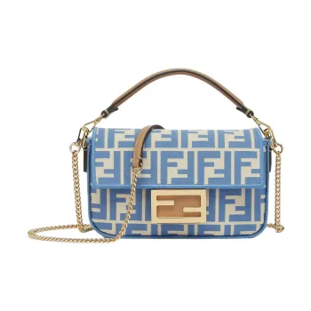 FENDI Baguette Polyurethane With Polyamide And Cotton One Shoulder Handbag, Crossbody Bag Mini Women's Light Blue