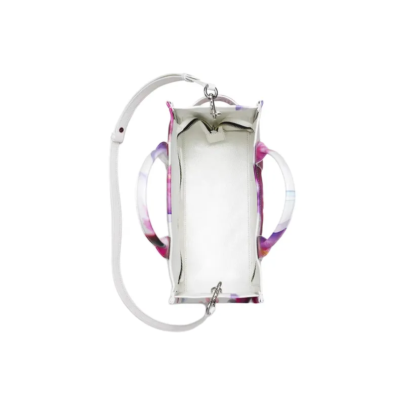 MARC JACOBS Pleated Leather Tote Bag, Shopping Bag, Shoulder Bag, Handbag Medium Size Unisex White & Pink Purple-2