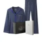 Men's Long-Sleeved Top+Pants Clothing Sets (Navy Blue)-Pure Cotton, Comfortable/Lapel Top/Medium Thickness Clothing Sets