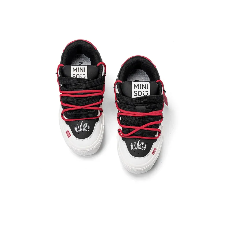 MINISO Low Top Skateboard Shoes Unisex Black Red-4
