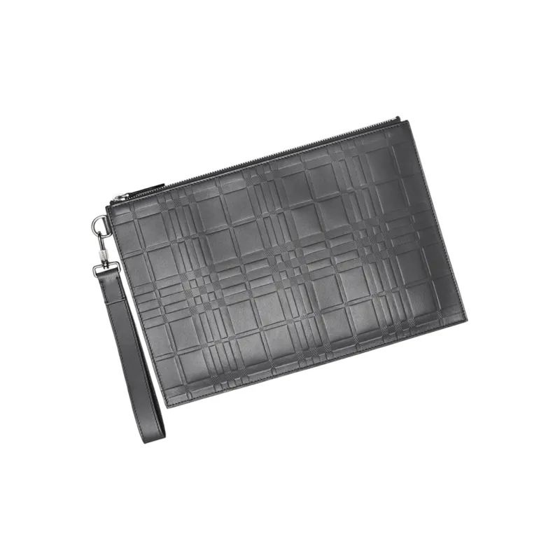 Burberry Calfskin Storage Bag Clutch Tubas Men's Gray-4