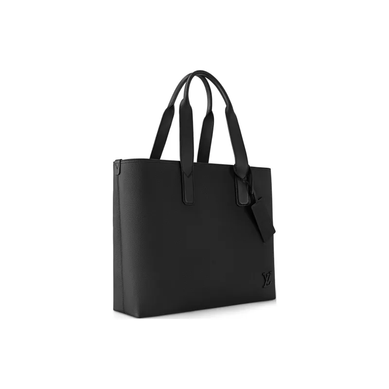 LOUIS VUITTON Cow Leather Tote Bag Shopping Bag Shoulder Bag Handbag Men's Black-1