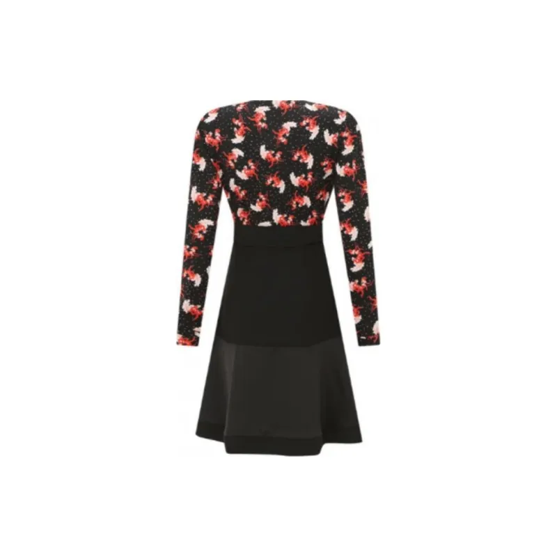 DVF Diane Von Furstenberg Long Sleeved Dress Women's Black Red-1
