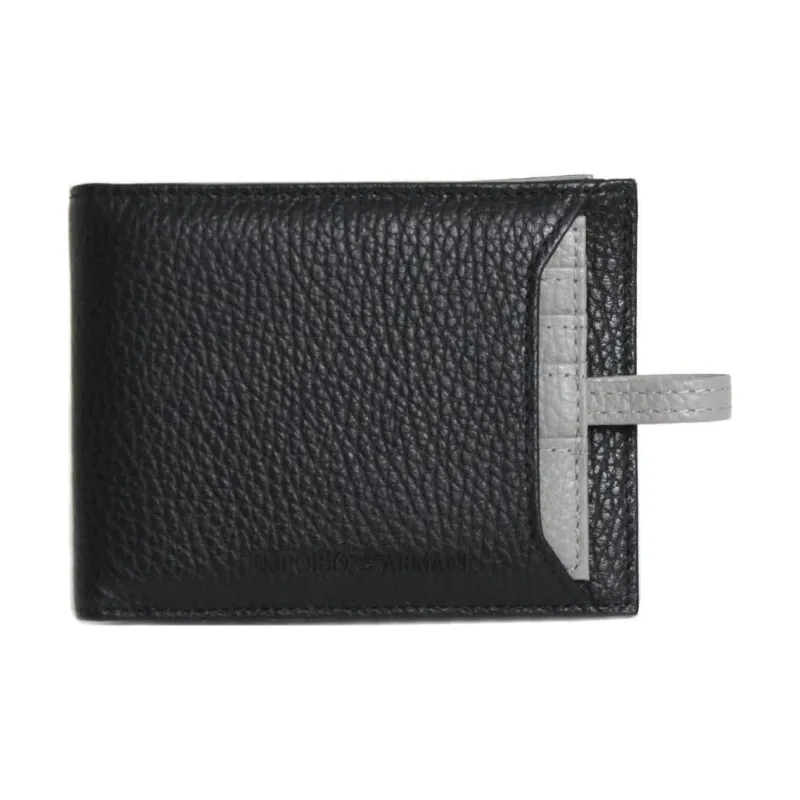ARMANI EXCHANGEAE Leather Card Holder Wallet Men's Black/Hot Lime Gray-0