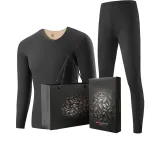 Long-Sleeved Top+Pants Set (Gray)-Thermal Fleece/Seamless Cut/Inner Mulberry Silk