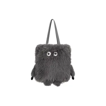 MISZAPATOS Long Plush Handbag, Shoulder Bag Regular Women's Gray/Khaki Brown