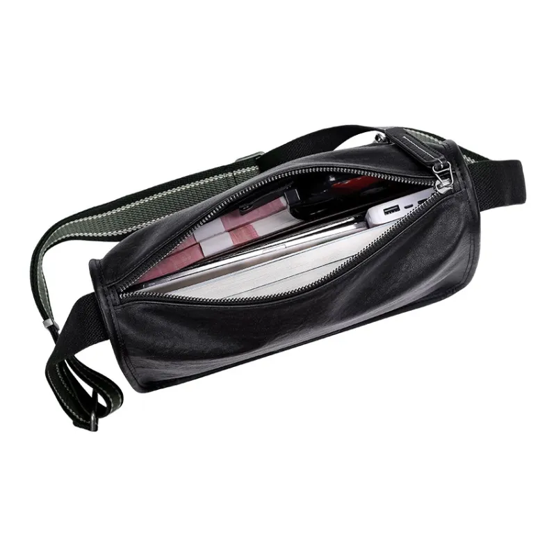 PESASRIE Genuine Cow Leather Messenger Bag, Shoulder Bag, Crossbody Bag Men's Black-4