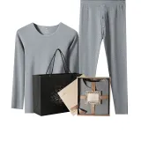 Thermal Underwear Tops+Long Johns Clothing Sets (Lilac Gray) German Fleece Heat/Seamless Cut/3A Antibacterial