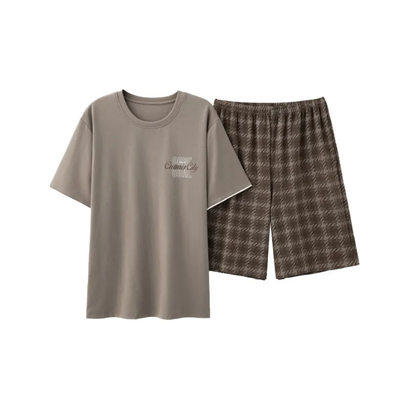 CAIHENGTONG Pajama Set Men's Brown-0